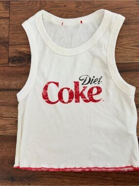 Forever 21 White Ribbed Crop Tank Top with Red Diet Coke Logo